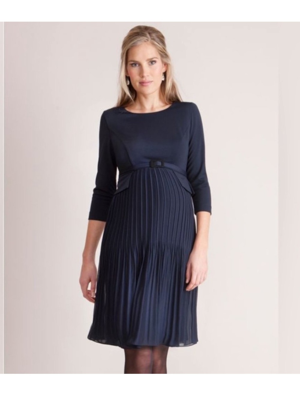 Luxe By Seraphine Sophia Pleated Midi Dress Midnight Blue size 2 maternity